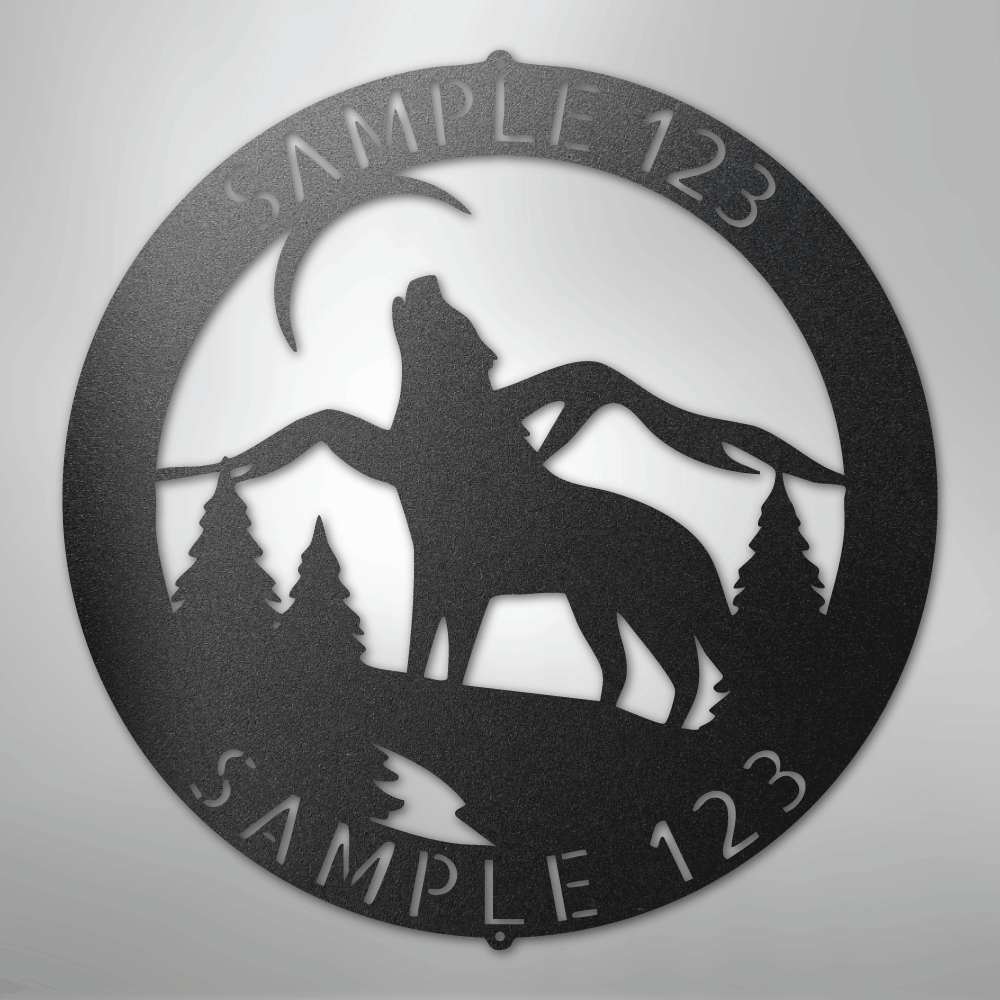 Wolfy Sign Howling Wolf Monogram - Steel Sign – Steel Sign Designs